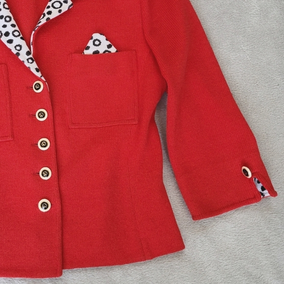 ST JOHN Blazer Red Vintage Marie Gray Collection Polka Dot Cheetah Trim 2 XS - Picture 6 of 15
